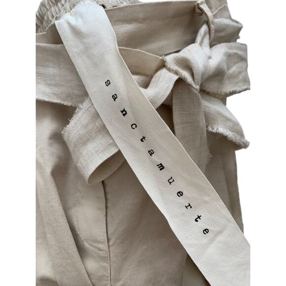 SANCTAMUERTE Khaki Cotton Tapered Tie Waist High Rise Pants Draco - Picture 5 of 6